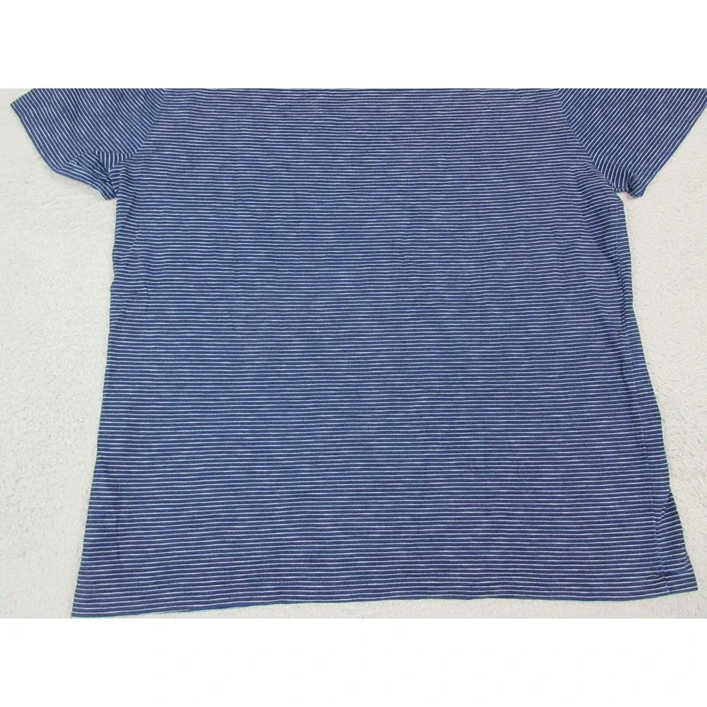Polo Ralph Lauren Shirt Mens XL Blue Striped Pocket Logo Crew Neck Tee Cotton